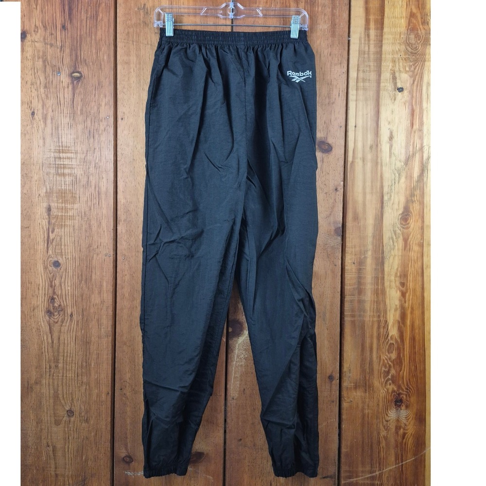 Vintage Reebok Nylon Windbreaker Pants Black Joggers XL Ankle Zip Sportswear